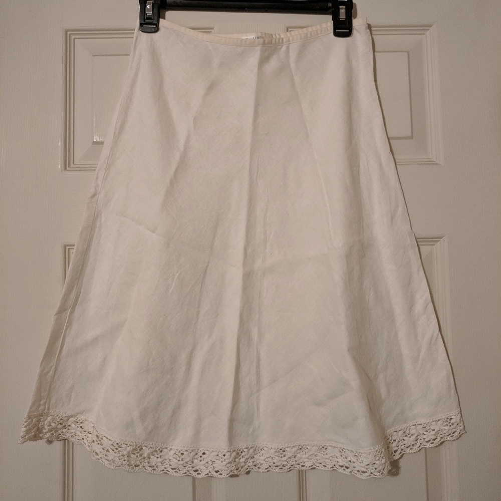 White linen A-line skirt